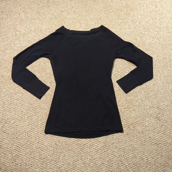Old Navy Shirt Top Waffle Thermal Medium Black Long Sleeve Crewneck Stretch - Picture 1 of 9